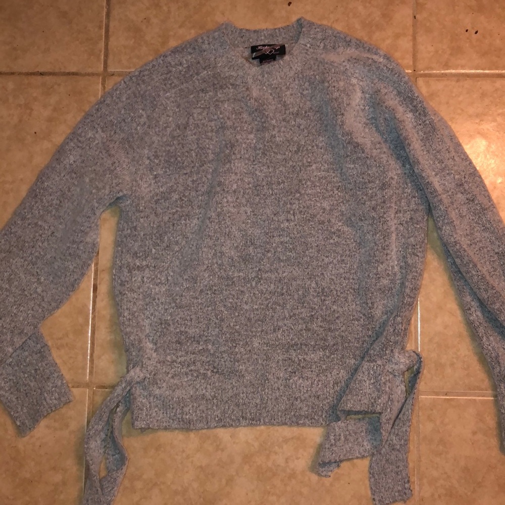 Tied Sides Grey Knit Sweater